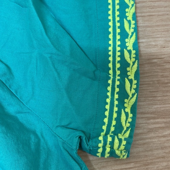 Crewcuts embroidered Teal Aqua Neon Green Embroidered Blouse Girl’s Small 6/7 - Picture 6 of 10